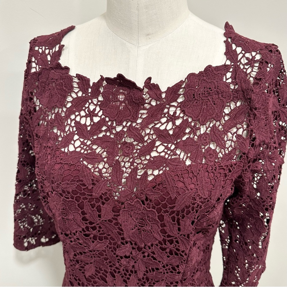 SOIEBLU Sangria Wine Floral-Lace Three-Quarter Sleeve Dress Size Medium - Picture 9 of 16